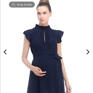 Karlena flutter sleeve belted maternity top in navy.
